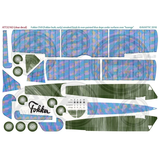 Aviattic ATT32163 1/32 Fokker DVII Fok early streaked finish blue dope lozenge