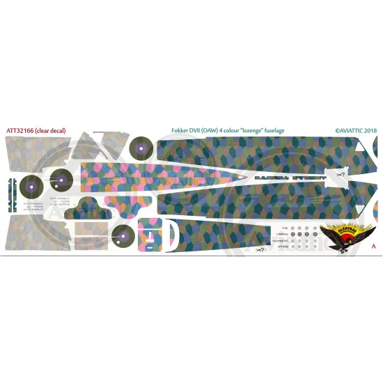 Aviattic ATT32166 1/32 Fokker DVII (OAW built) 4 colour lozenge fuselage decal