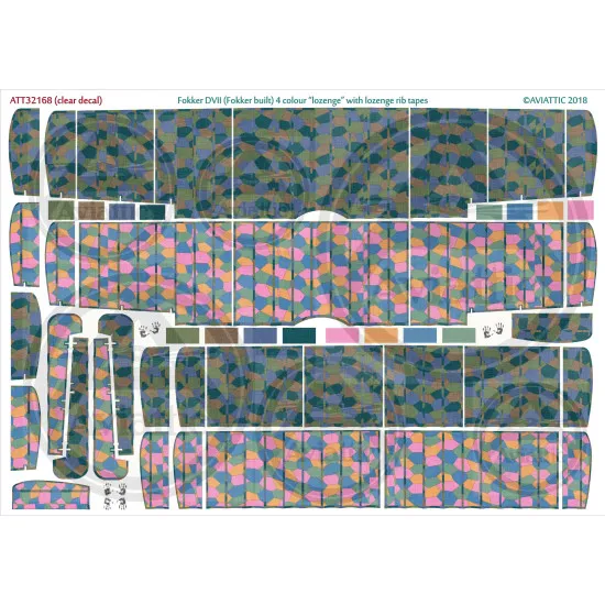 Aviattic ATT32168 1/32 Fokker DVII (Fok built) 4 color lozenge lozenge rib tapes