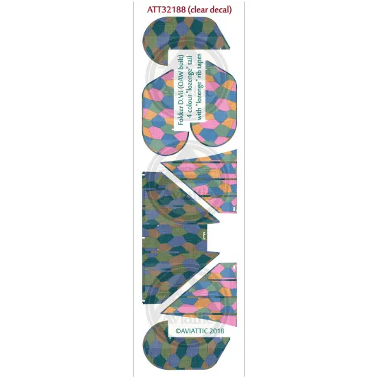 Aviattic ATT32188 1/32 Fokker DVII OAW 4 colour lozenge lozenge rib tapes decal