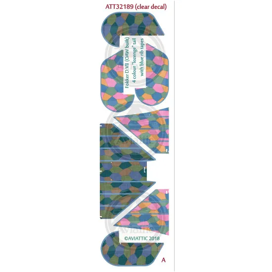 Aviattic ATT32189 1/32 Fokker DVII OAW 4 colour lozenge blue rib tapes decal