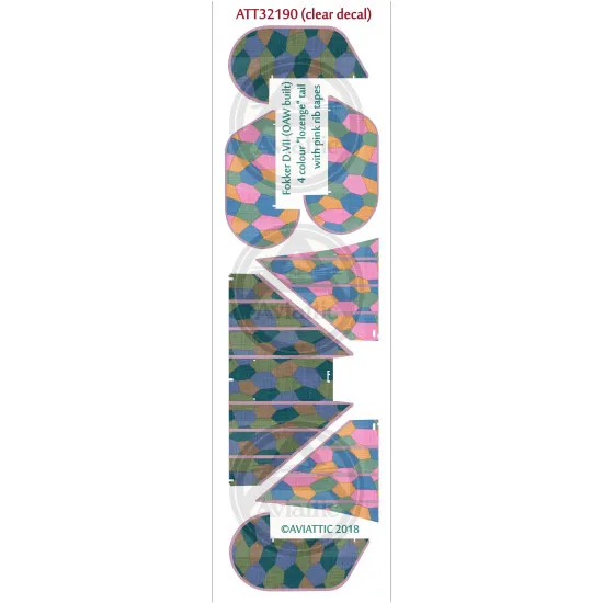 Aviattic ATT32190 1/32 Fokker DVII OAW 4 colour lozenge pink rib tapes decal