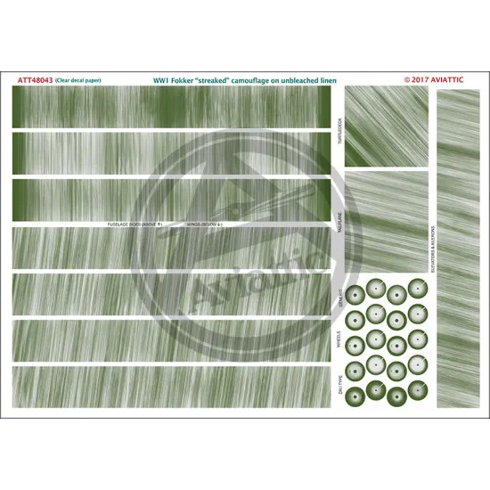 Aviattic ATT48043 1/48 (Clear decal paper) WW1 Fokker streaked camouflage on unbleached linen