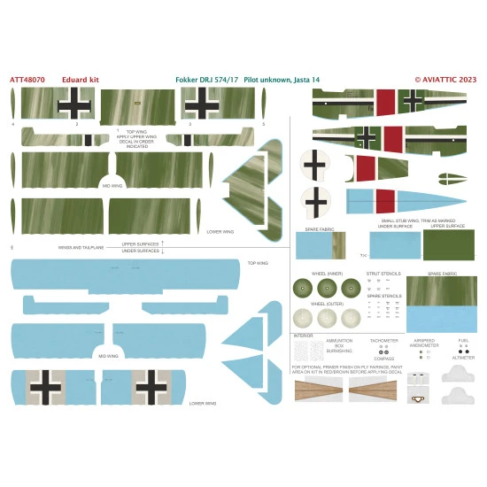 Aviattic ATT48070 1/48 (Eduard) Fokker DR.I 574/17 pilot unknown, Jasta 14 decal