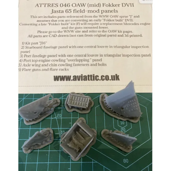 Aviattic ATTRES046 1/32 Fokker DVII OAW mid Jasta 65 cowling panel set WNW resin