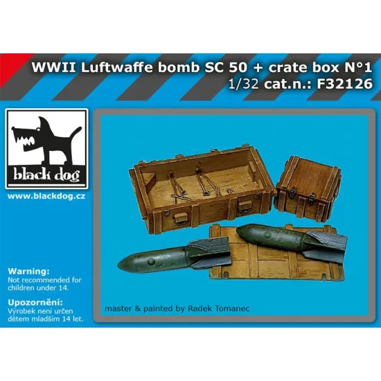 Black Dog F32126 1/32 WW II Luftwaffe bomb Sc 50+crate box