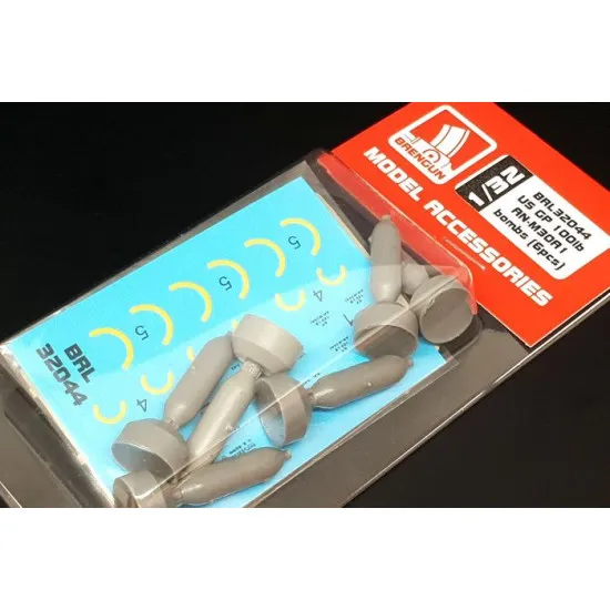 Brengun BRL32044 1/32 US GP 100lb AN-M30A1 Resin and PE set of U.S. bombs 6pcs