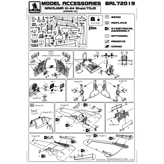 Brengun BRL72019 1/72 Ki-44 Shoki - Tojo PE accessories for SWORD kit