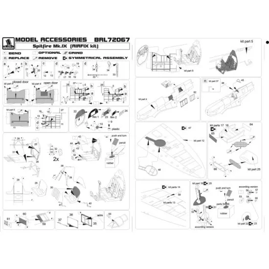 Brengun BRL72067 1/72 Spitfire Mk IX C (Airfix) PE set for Airfix kit