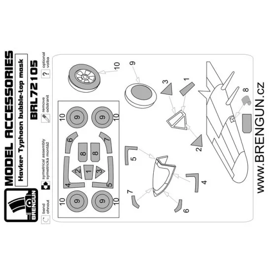 Brengun BRL72105 1/72 Typhon bubletop canopy Painting masks for Brengun kit