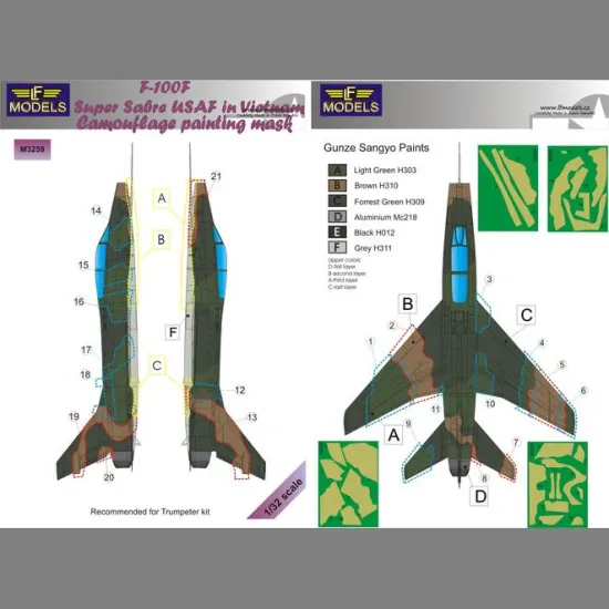 LF Models M3259 1/32 North American F-100F Super Sabre USAF in Vietnam Camouflage Painting Mask