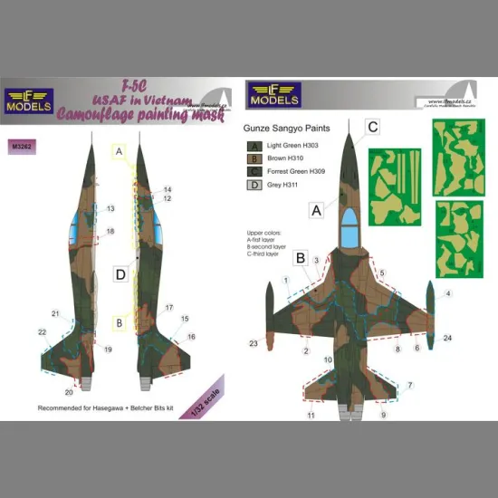 LF Models M3262 1/32 Northtrop F-5C Freedom Fighter USAF in Vietnam Camo Painting Mask