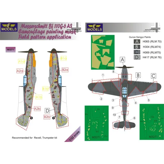LF Models M3271 1/32 Messerschmitt Bf 109G-6AS Camouf. Paint.Mask (Field application)