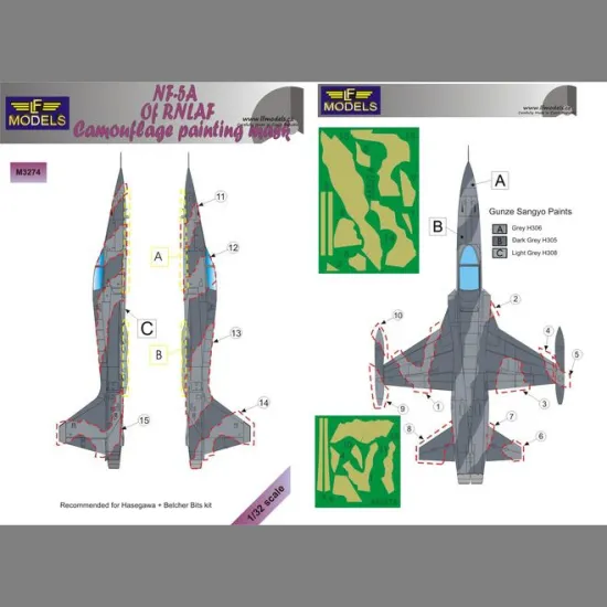 LF Models M3274 1/32 NF-5A Freedom Fighter of RNLAF Camouflage Painting Mask