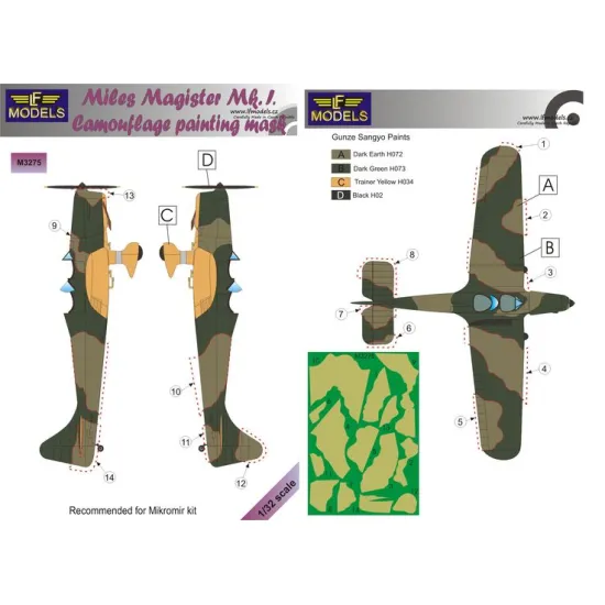 LF Models M3275 1/32 Miles Magister Mk.I. Camouflage Painting Mask