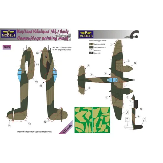 LF Models M3276 1/32 Westland Whirlwind Mk.I Early Camouflage Painting Mask