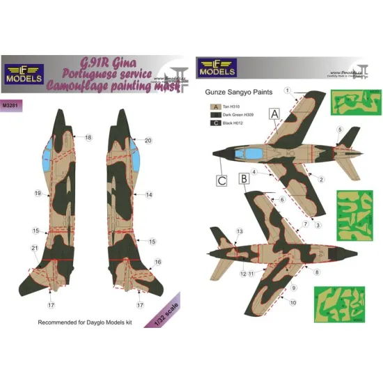 LF Models M3281 1/32 G.91R Gina Portuguese service Camouflage Painting Mask