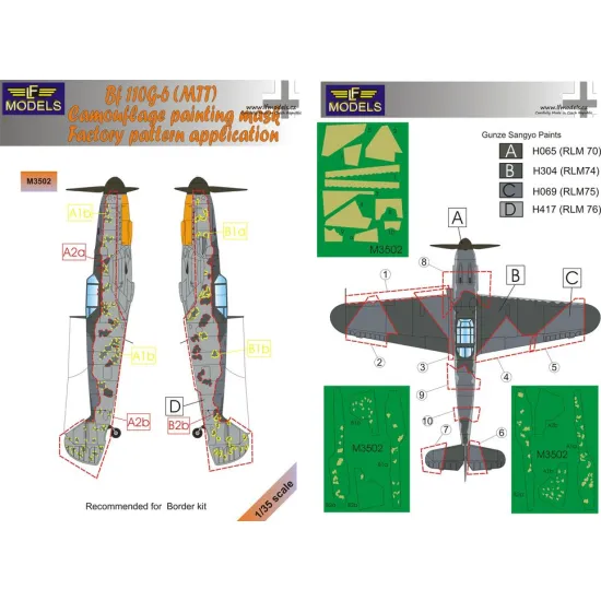 LF Models M3502 1/35 Messerschmitt Bf 109G-6 Camouflage Painting Mask (MTT)