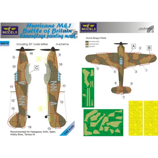 LF Models M48119 1/48 Hurricane Mk.I Battle of Britain Camouflage Painting Mask A-scheme
