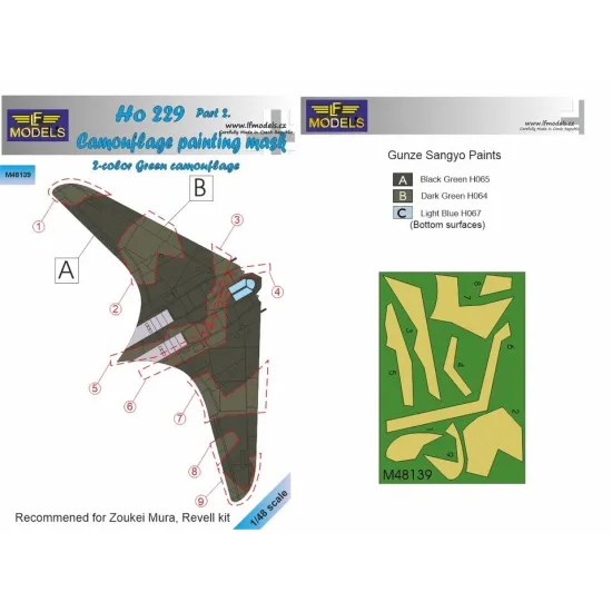 LF Models M48139 1/48 Ho 229 Part 2. Camouflage Painting Mask Green 2-color camo