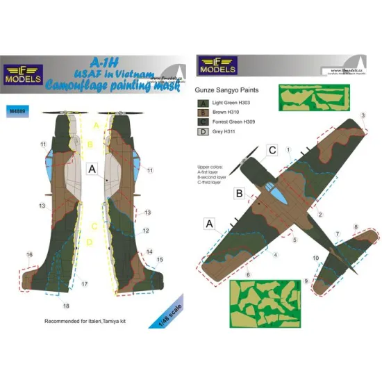 LF Models M4889 1/48 Douglas A-1H Skyrider USAF in Vietnam Camouflage Painting mask