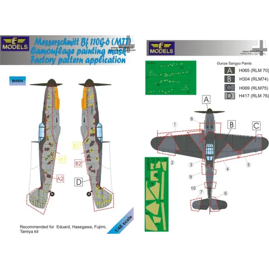 LF Models M4894 1/48 Messerschmitt Bf 109G-6 Camouflage Painting Mask (MTT)