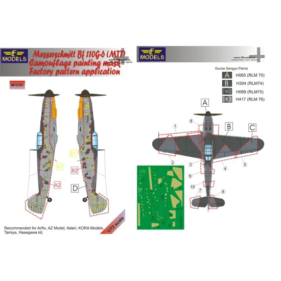 LF Models M72101 1/72 Messerschmitt Bf 109G-6 Camouflage Painting Mask (MTT)