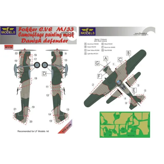 LF Models M72106 1/72 Fokker CV.E M/33 Camouflage Painting Mask-Danish defender
