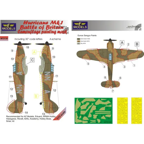 LF Models M72130 1/72 Hurricane Mk.I Battle of Britain Camouflage Painting Mask A-scheme