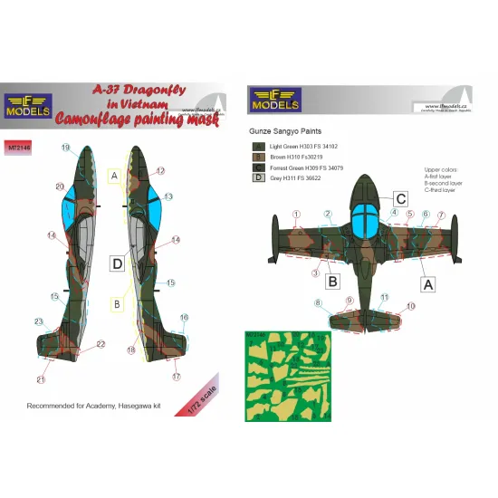 LF Models M72146 1/72 A-37 Dragonfly in Vietnam Camouflage Painting Mask