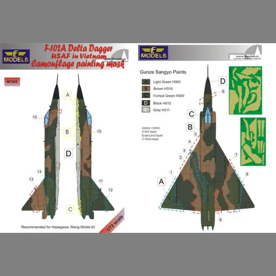 LF Models M7283 1/72 Convair F-102A Delta Dagger USAF in Vietnam Camo Painting Mask