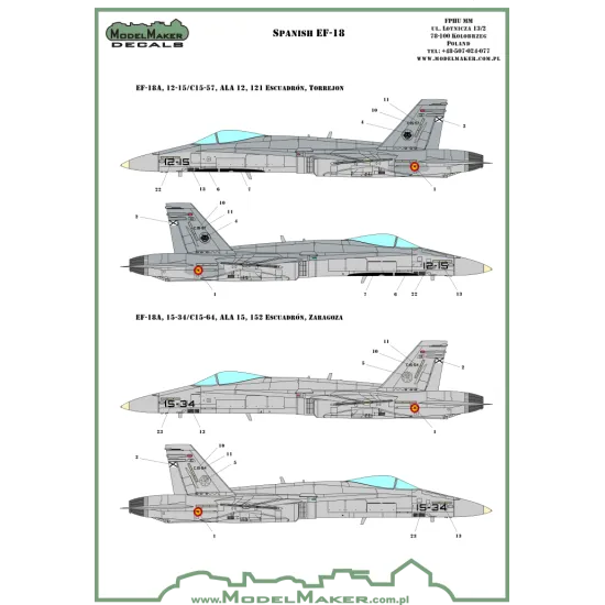 ModelMaker 1/48 D48089 F/A-18 SPAIN STANDARD MARKINGS + STENCILS Aircraft Decal