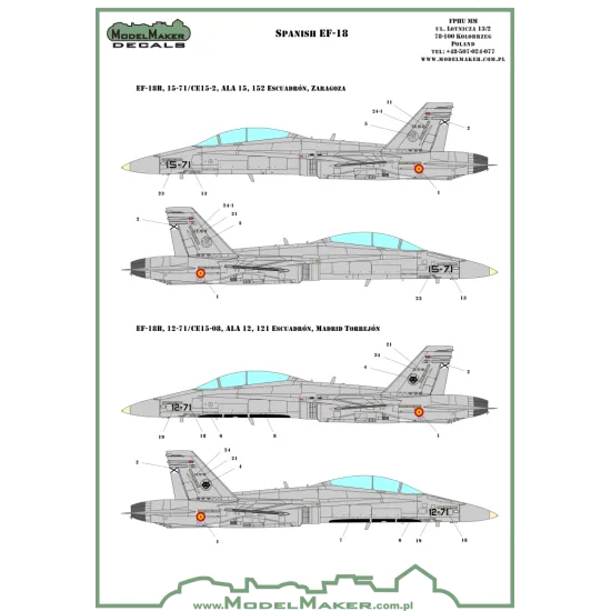 ModelMaker 1/72 D72089 F/A-18 Spain Standart Markings + Stencils Aircraft Decal