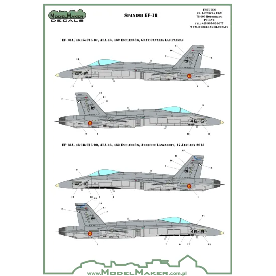 ModelMaker 1/72 D72089 F/A-18 Spain Standart Markings + Stencils Aircraft Decal