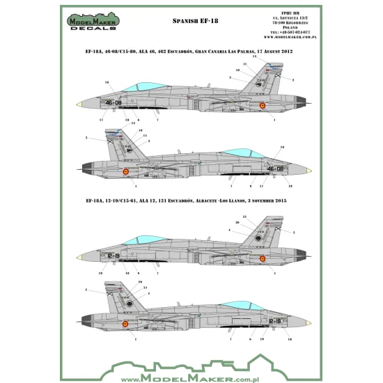 ModelMaker 1/72 D72089 F/A-18 Spain Standart Markings + Stencils Aircraft Decal