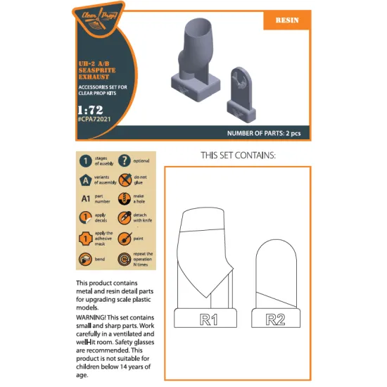 Clear Prop CPA72021 - 1/72 UH-2 A/B SEASPRITE resin exhaust P.E. + Resin parts