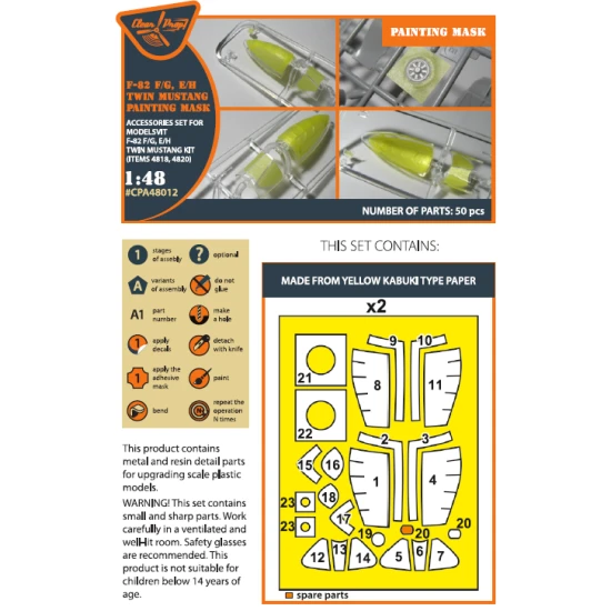 Clear Prop CPA48012 - 1/48 F-82F/G, E/H Twin Mustang painting mask for Modelsvit