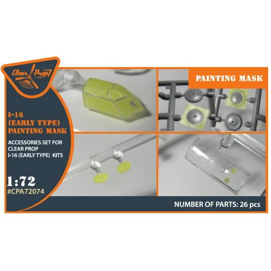 Clear Prop CPA72074 1/72 I-16 early version painting mask on yellow kabuki paper