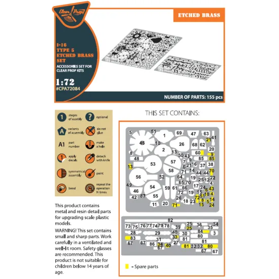 Clear Prop CPA72084 - 1/72 - I-16 type 5 PE set for CP kits. Upgrade set