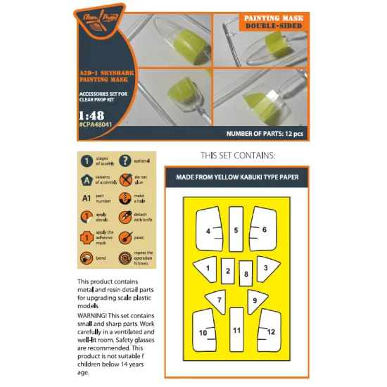 Clear Prop Cpa48041 1/48 A2d 1 Skyshark Double Sided Painting Mask On Yellow Kabuki Paper For Cp Kits Accessories Kit