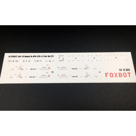 Foxbot 72-047 1/72 Soviet Missile R-73 (AA-11 Archer) & Su-27 Stencils