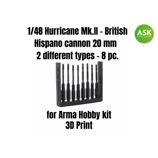 Ask A48002 1/48 Hurricane Mk.ii - British Hispano Cannon 20 Mm - 2 Types 8pcs