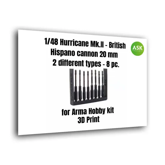 Ask A48002 1/48 Hurricane Mk.ii - British Hispano Cannon 20 Mm - 2 Types 8pcs