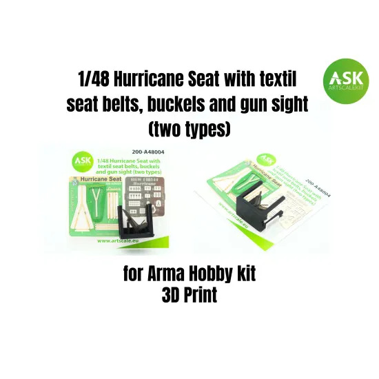 Ask A48004 1/48 Hurricane Seat Textil Seat Belts, Buckels And Gun Sight 2 Types Ask A48004 1/48 Hurricane Seat Textil Seat Belts, Buckels And Gun Sight 2 Types