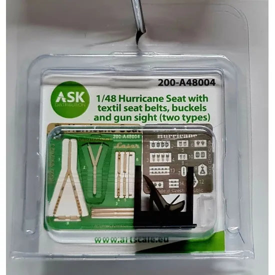 Ask A48004 1/48 Hurricane Seat Textil Seat Belts, Buckels And Gun Sight 2 Types Ask A48004 1/48 Hurricane Seat Textil Seat Belts, Buckels And Gun Sight 2 Types