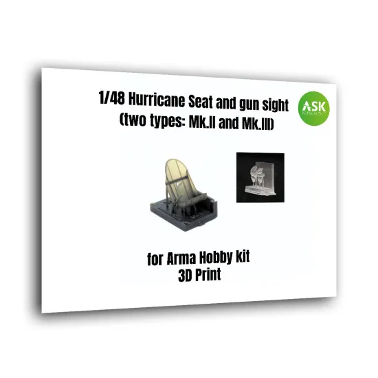Ask A48005 1/48 Hurricane Seat And Gun Sight Two Types Mk.ii And Mk.iii Resin