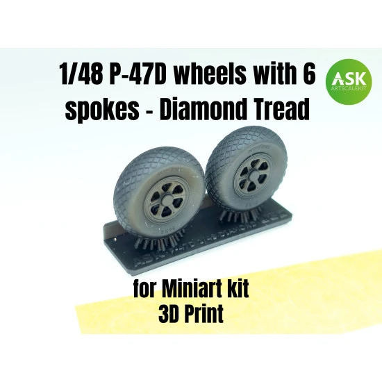Ask A48008 1/48 P-47d Wheels With 6 Spokes - Diamond Tread And Masks Resin