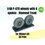 Ask A48008 1/48 P-47d Wheels With 6 Spokes - Diamond Tread And Masks Resin