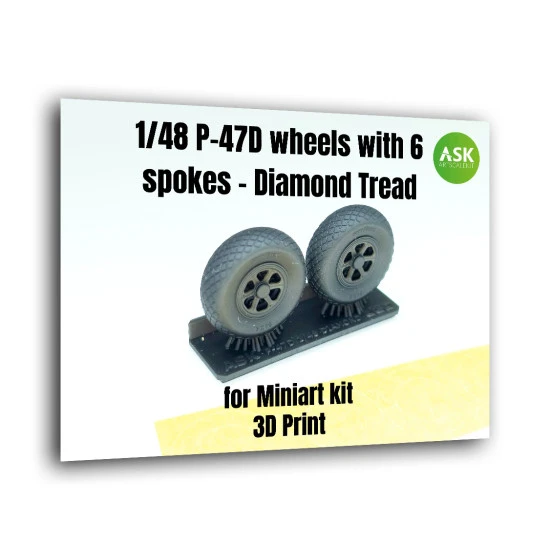 Ask A48008 1/48 P-47d Wheels With 6 Spokes - Diamond Tread And Masks Resin