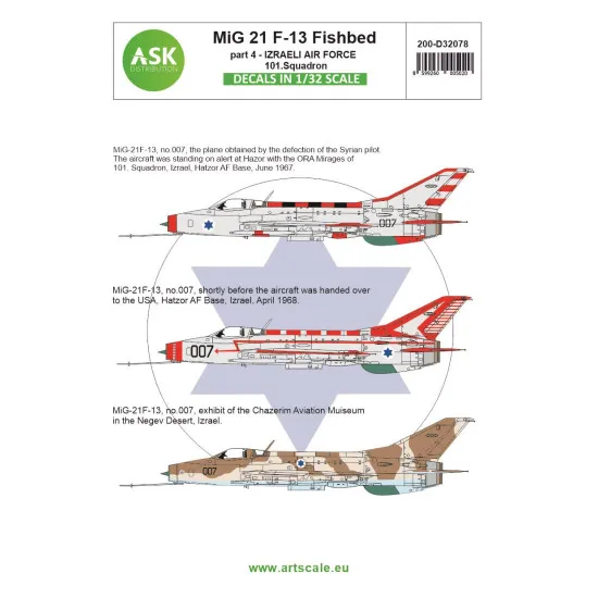 Ask D32078 1/32 Mig-21f-13 Fishbed Part 4 - Izraeli Air Force 101 Squadron Decal